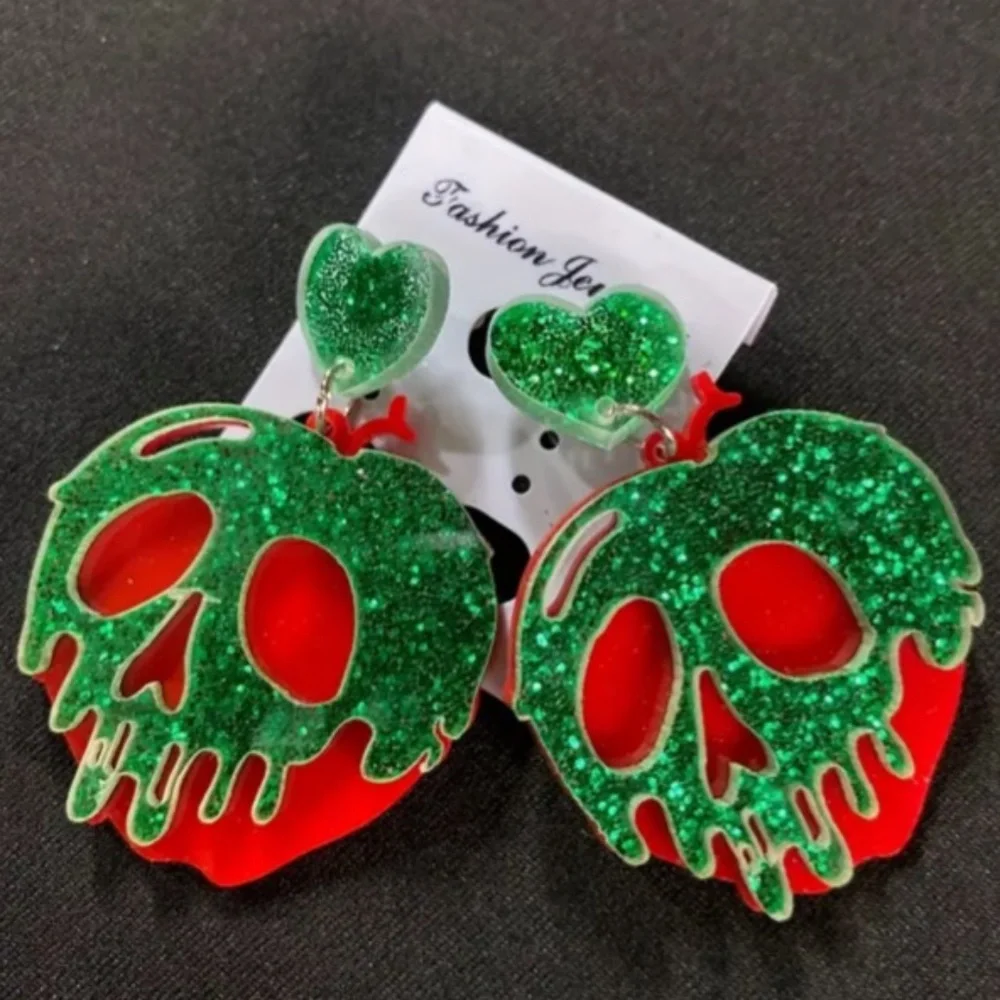 NWT! Disney Snow White Poison Apple Acrylic Pierced Dangle Earrings!